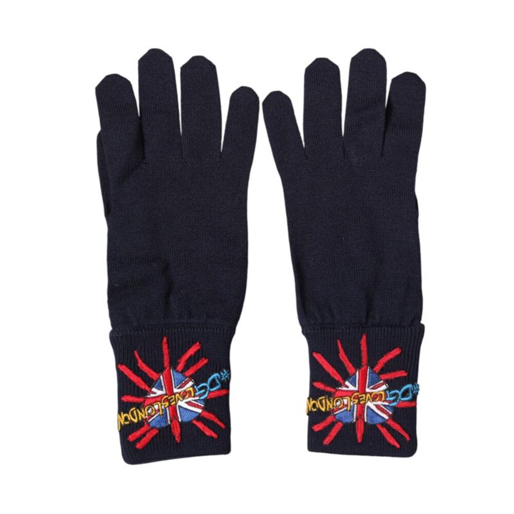 Dolce & Gabbana Blue Wool Knit #DMen'sLondon Embroidered Mitten Men's Gloves